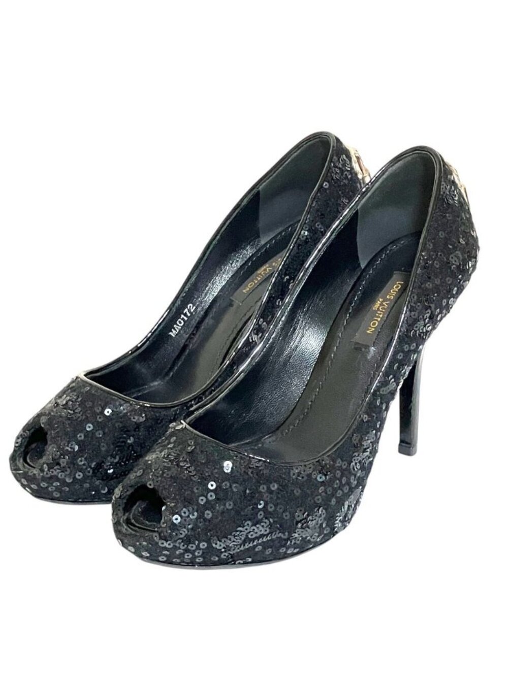 Louis Vuitton Sequin Open Toe Pumps Black Heel